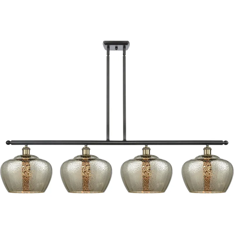 Ballston Large Fenton LED 48 inch Black Antique Brass Island Light Ceiling Light in Mercury Glass, Ballston
