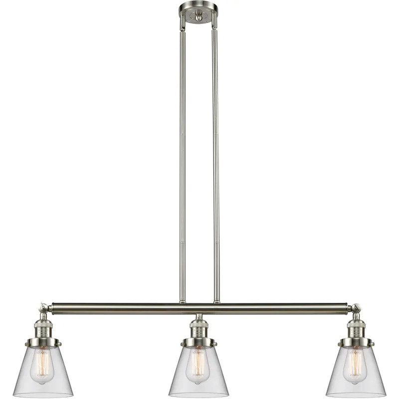 Franklin Restoration Small Cone 3 Light 39 inch Brushed Satin Nickel Island Light Ceiling Light in Clear Glass, Franklin Restoration