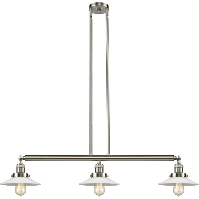 Franklin Restoration Halophane 3 Light 41 inch Brushed Satin Nickel Island Light Ceiling Light in Matte White Halophane Glass, Franklin Restoration