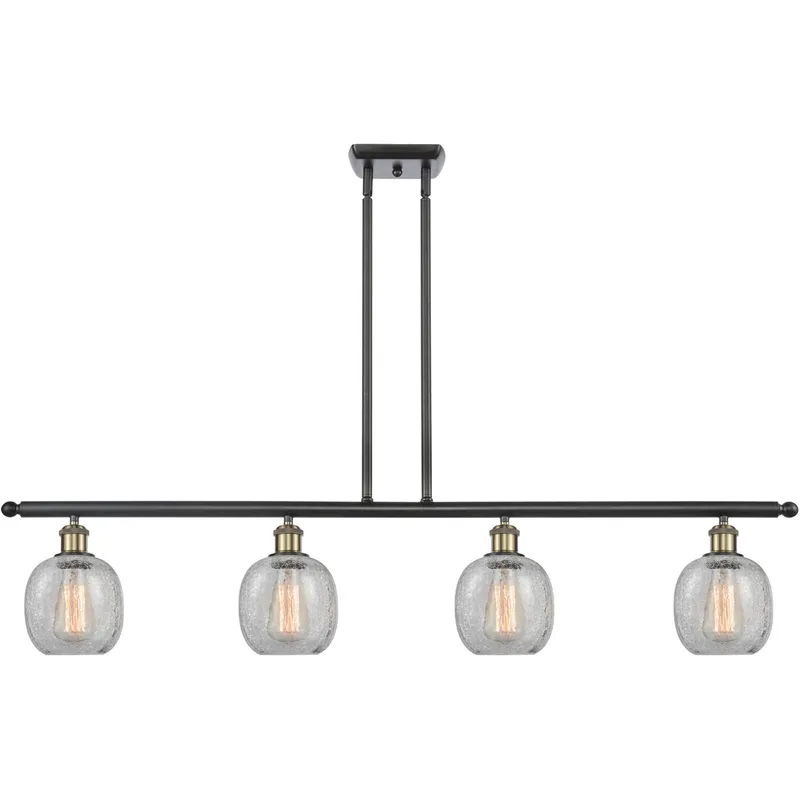 Ballston Belfast 4 Light 48 inch Black Antique Brass Island Light Ceiling Light in Clear Crackle Glass, Ballston