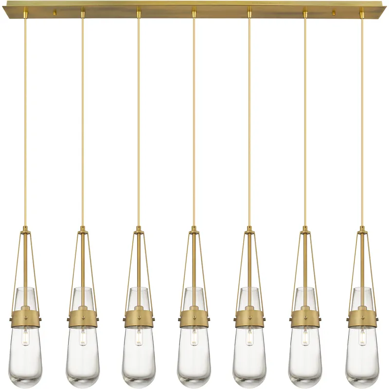 Milan 7 Light 48.13 inch Brushed Brass Linear Pendant Ceiling Light in Clear Glass
