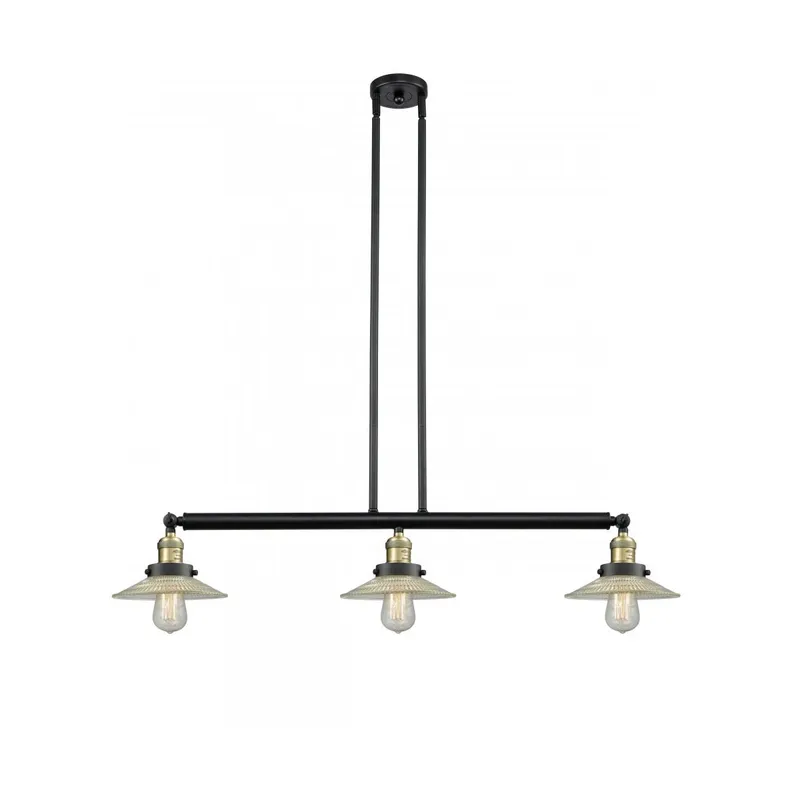 Franklin Restoration Halophane 3 Light 41 inch Black Antique Brass Island Light Ceiling Light in Clear Halophane Glass, Franklin Restoration