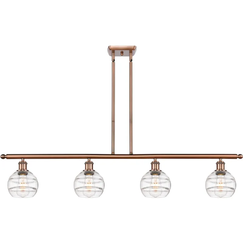 Ballston Rochester 4 Light 48 inch Antique Copper Stem Hung Island Light Ceiling Light