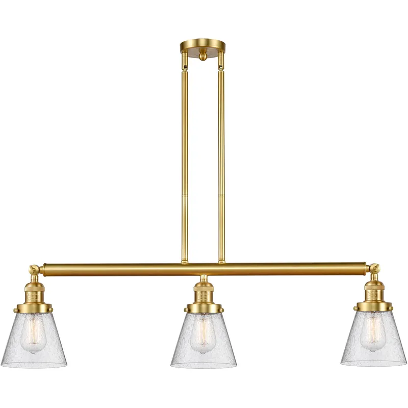 Franklin Restoration Small Cone 3 Light 39 inch Satin Gold Island Light Ceiling Light in Seedy Glass, Franklin Restoration