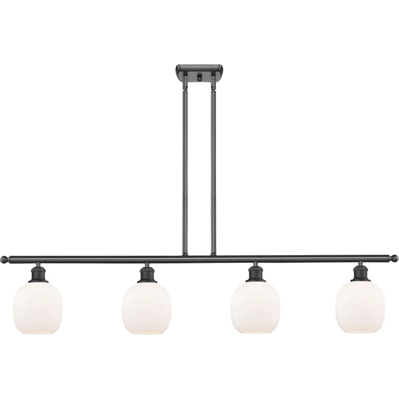 Ballston Belfast 4 Light 48 inch Matte Black Island Light Ceiling Light in Matte White Glass, Ballston