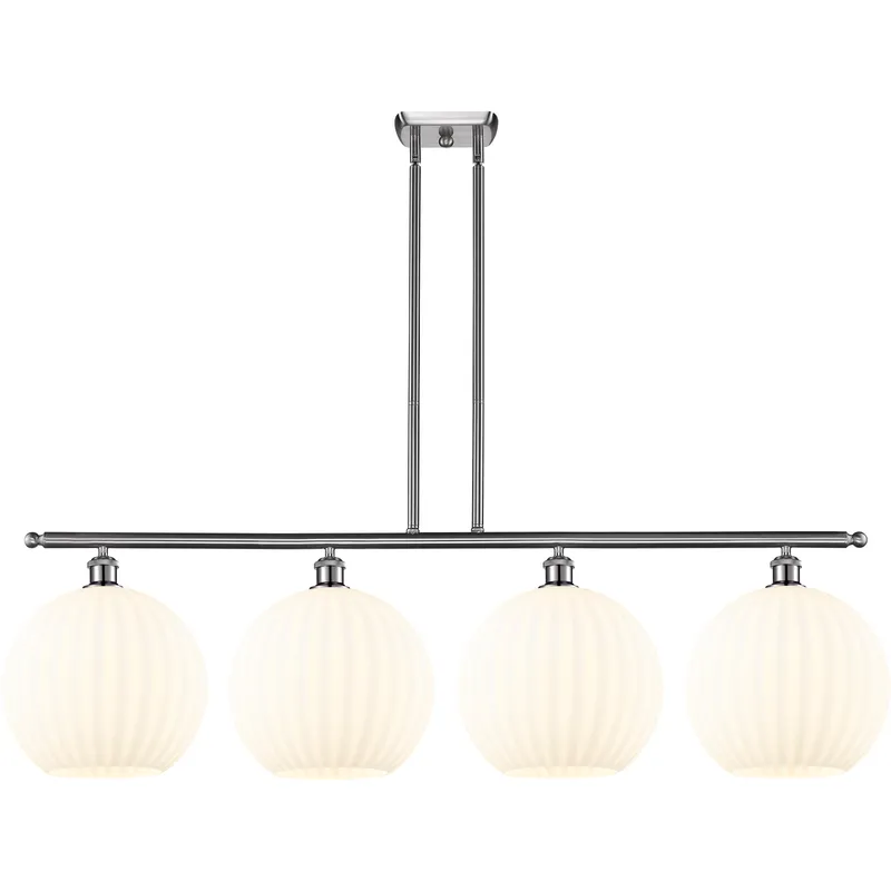 Ballston White Venetian 4 Light 50.25 inch Brushed Satin Nickel Stem Hung Island Light Ceiling Light