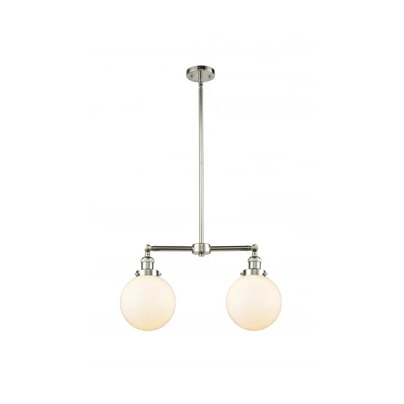 Franklin Restoration Large Beacon 2 Light 25 inch Polished Nickel Chandelier Ceiling Light in Matte White Glass, Franklin Restoration