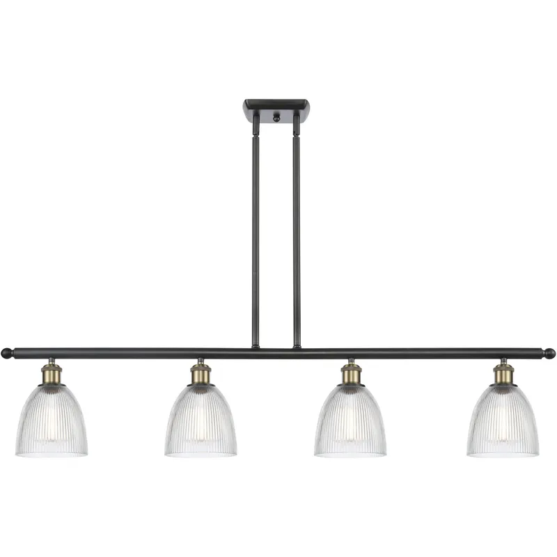 Ballston Castile 4 Light 48 inch Black Antique Brass Island Light Ceiling Light in Clear Glass, Ballston