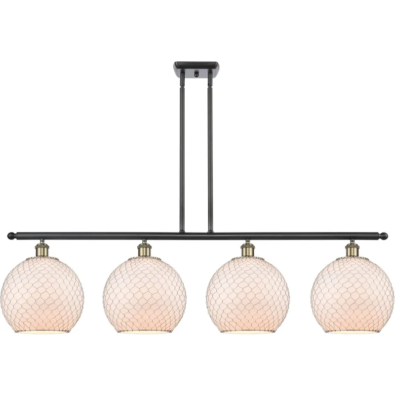 Ballston Large Farmhouse Chicken Wire 4 Light 48 inch Black Antique Brass Island Light Ceiling Light, Ballston