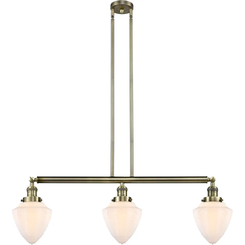 Franklin Restoration Bullet 3 Light 38 inch Antique Brass Island Light Ceiling Light in Matte White Glass