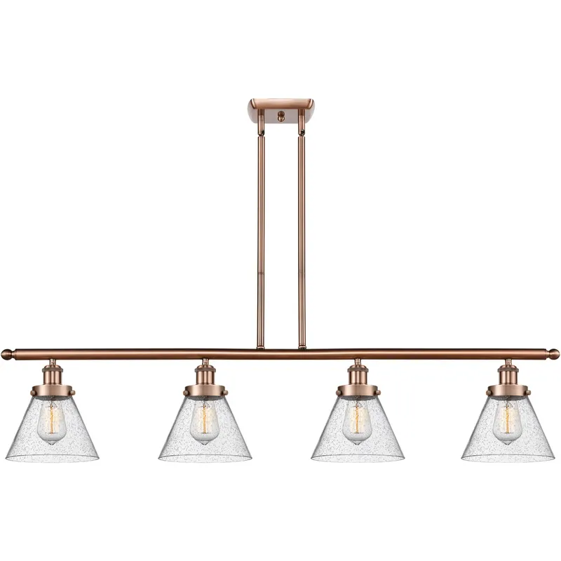 Ballston Large Cone 4 Light 48 inch Antique Copper Island Light Ceiling Light in Seedy Glass