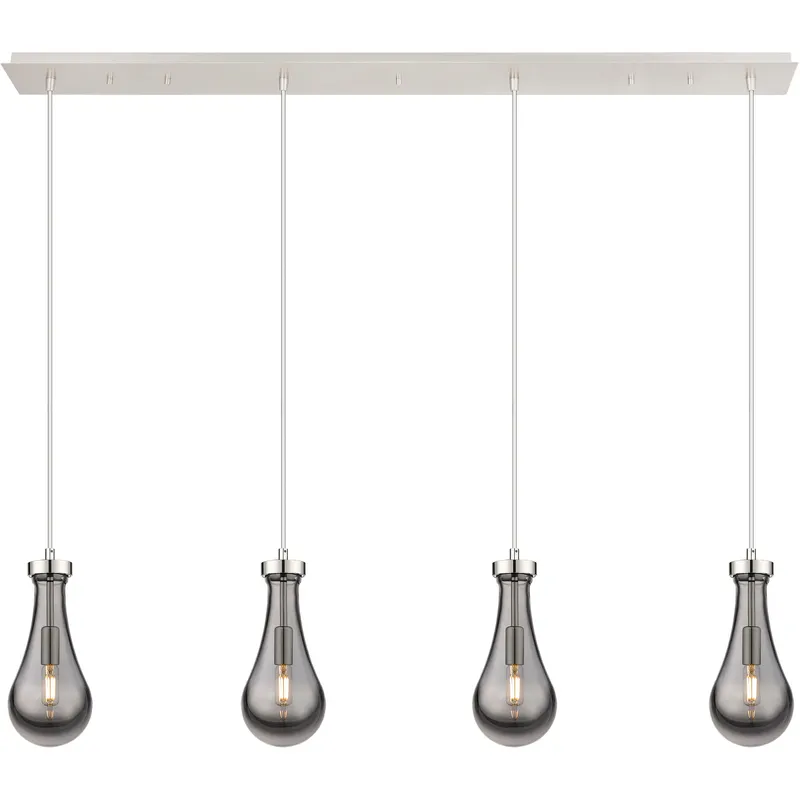 Owego 4 Light 48.88 inch Polished Nickel Linear Pendant Ceiling Light in Light Smoke Glass