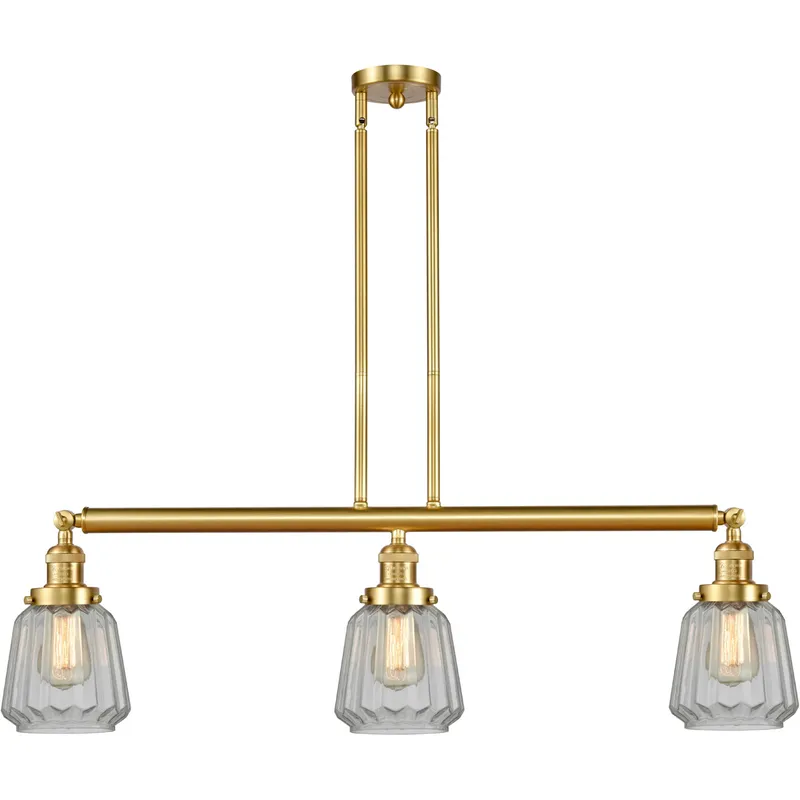 Franklin Restoration Chatham 3 Light 39 inch Satin Gold Island Light Ceiling Light in Clear Glass, Franklin Restoration