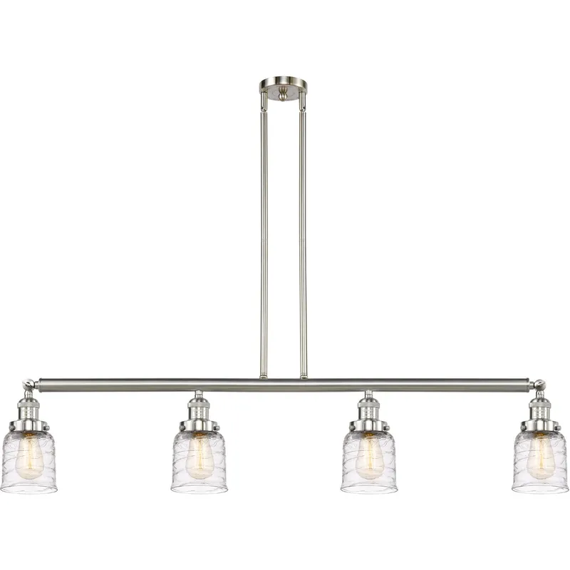 Franklin Restoration Bell 4 Light 49.63 inch Brushed Satin Nickel Island Light Ceiling Light in Deco Swirl Glass