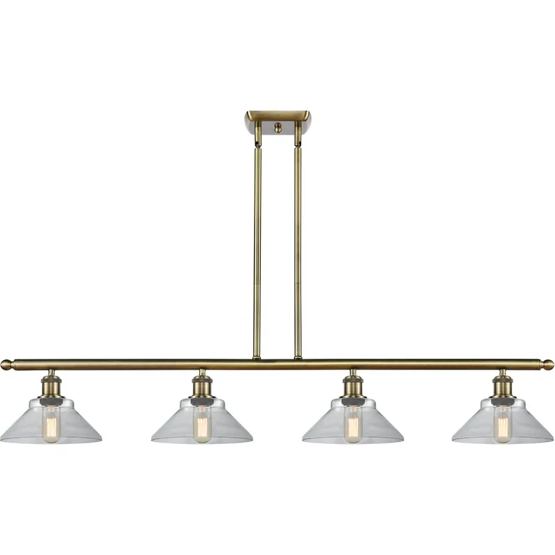 Ballston Orwell 4 Light 48 inch Antique Brass Island Light Ceiling Light in Clear Glass, Ballston