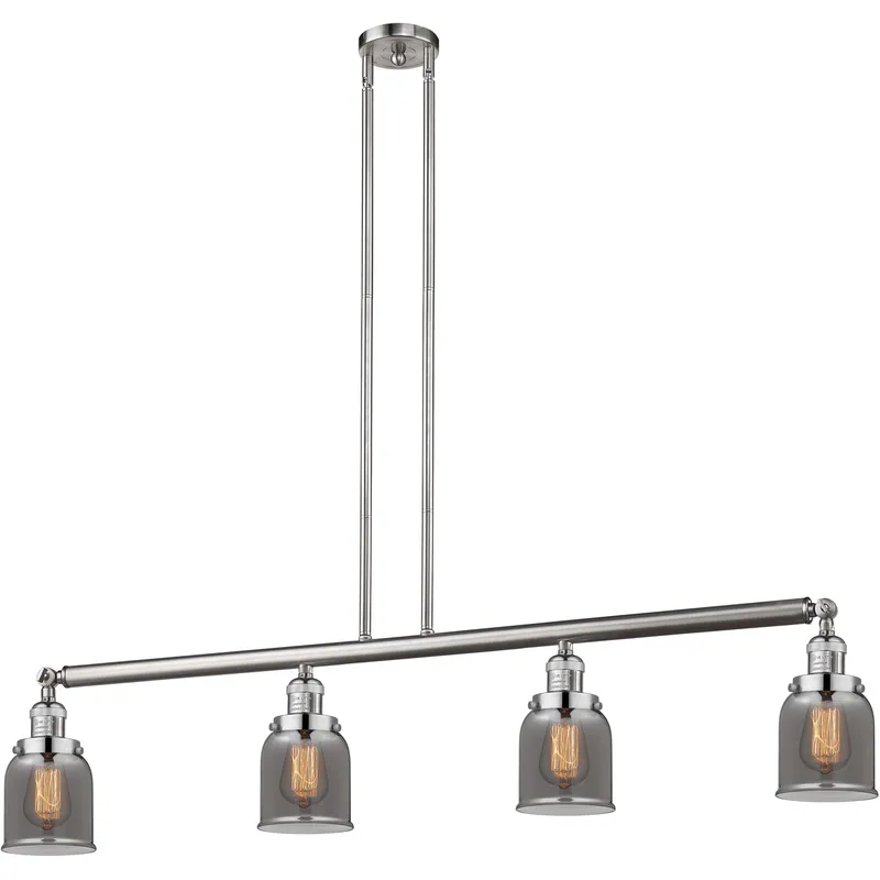 Franklin Restoration Small Bell 4 Light 49.63 inch Brushed Satin Nickel Island Light Ceiling Light in Plated Smoke Glass, Franklin Restoration
