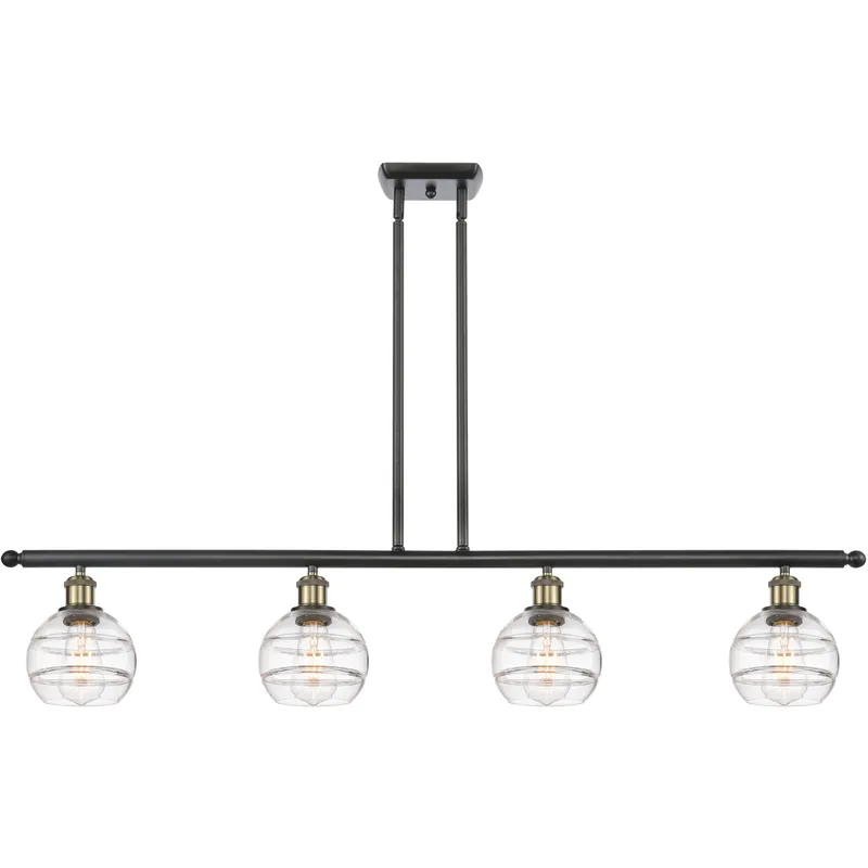 Ballston Rochester 4 Light 48 inch Black Antique Brass Stem Hung Island Light Ceiling Light