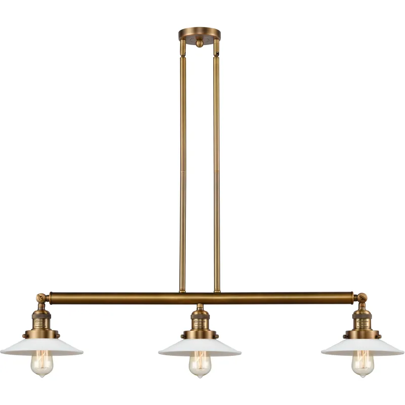 Franklin Restoration Halophane 3 Light 41 inch Brushed Brass Island Light Ceiling Light in White Halophane Glass, Franklin Restoration