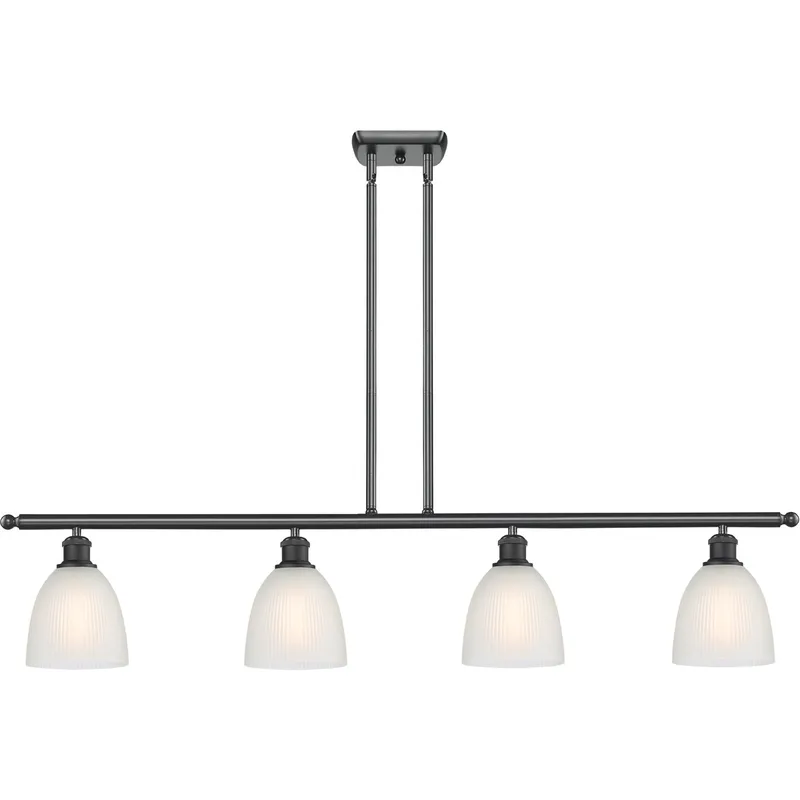 Ballston Castile 4 Light 48 inch Matte Black Island Light Ceiling Light in White Glass, Ballston