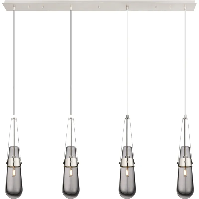 Milan 4 Light 48.13 inch Polished Nickel Linear Pendant Ceiling Light in Light Smoke Glass
