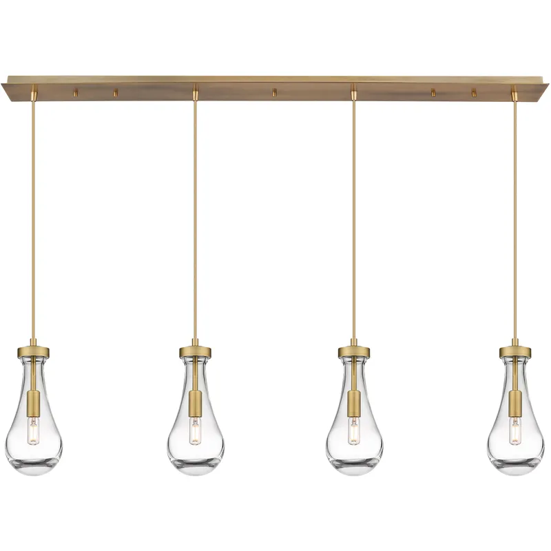 Owego 4 Light 48.88 inch Brushed Brass Linear Pendant Ceiling Light in Clear Glass