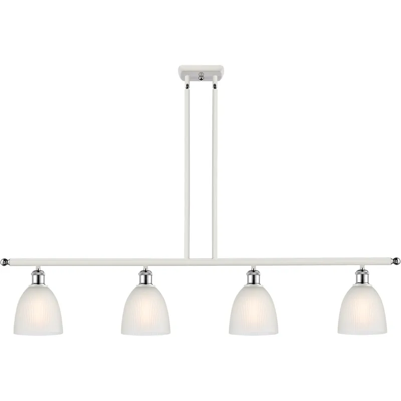 Ballston Castile 4 Light 48 inch White and Polished Chrome Island Light Ceiling Light in White Glass, Ballston