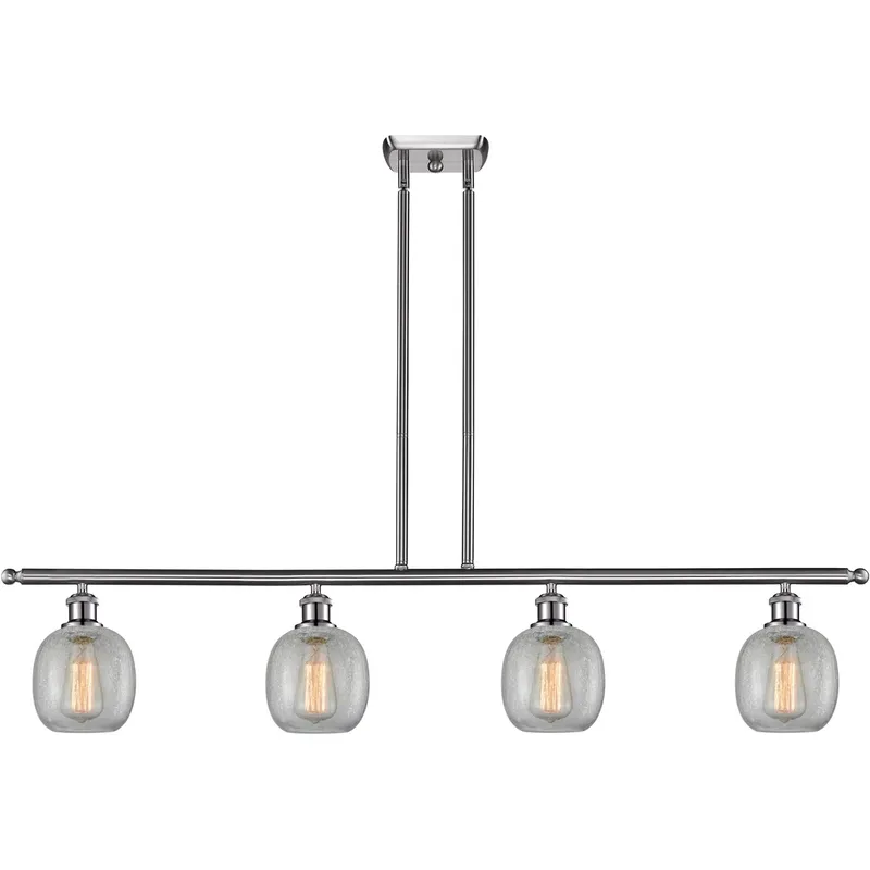 Ballston Belfast 4 Light 48 inch Brushed Satin Nickel Island Light Ceiling Light in Clear Crackle Glass, Ballston
