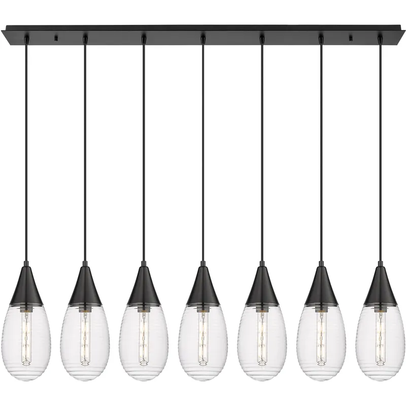 Malone 7 Light 49.75 inch Matte Black Linear Pendant Ceiling Light in Striped Clear Glass