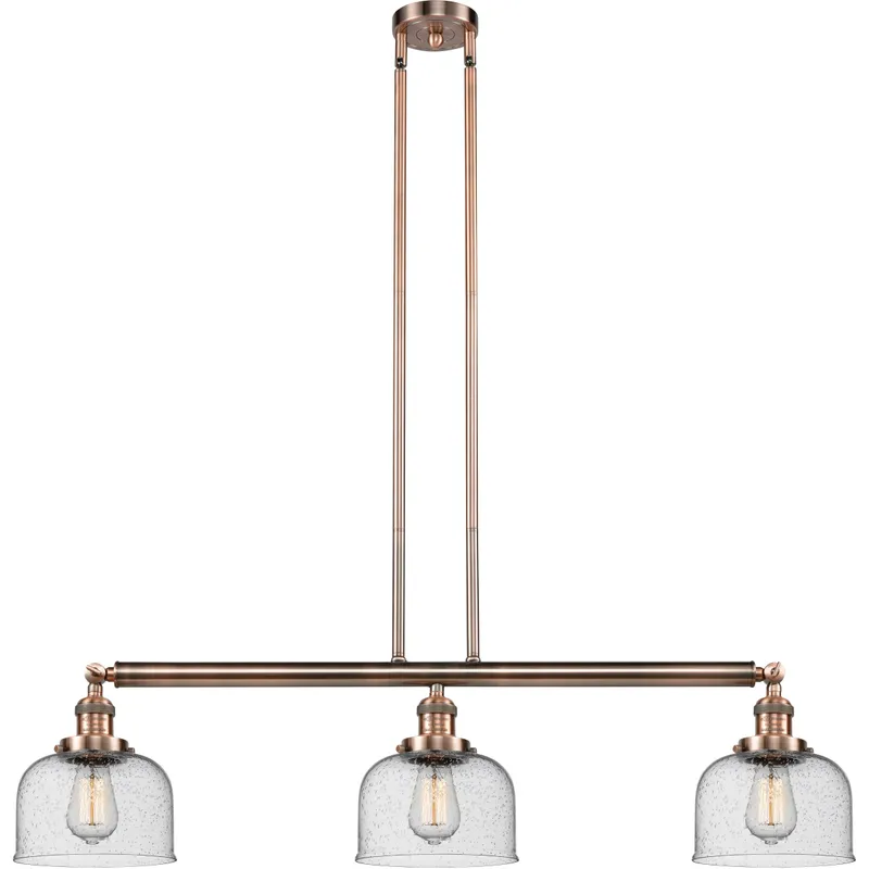 Franklin Restoration Large Bell LED 41 inch Antique Copper Island Light Ceiling Light in Seedy Glass, Franklin Restoration