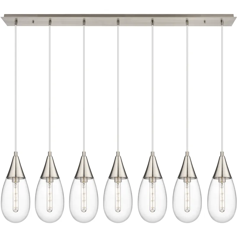 Malone 7 Light 49.75 inch Brushed Satin Nickel Linear Pendant Ceiling Light in Clear Glass