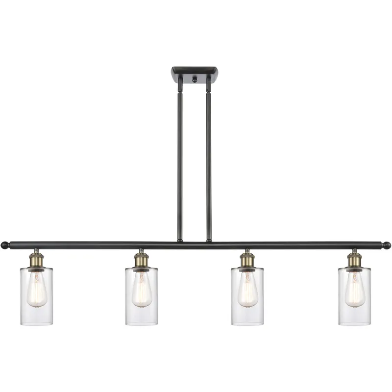 Ballston Clymer LED 48 inch Black Antique Brass Island Light Ceiling Light in Clear Glass, Ballston