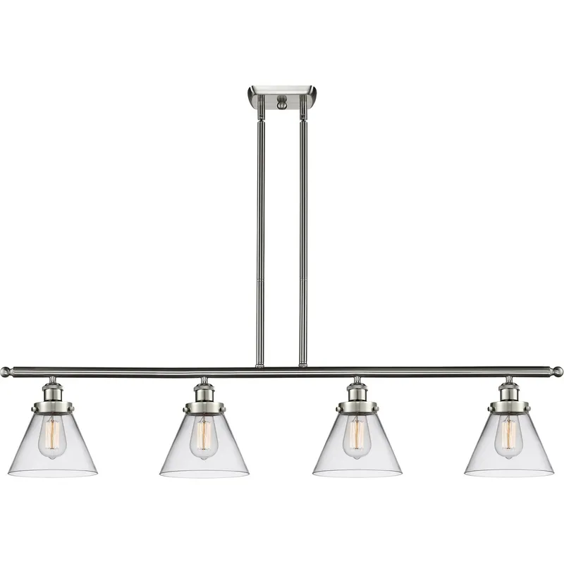 Ballston Large Cone 4 Light 48 inch Brushed Satin Nickel Island Light Ceiling Light in Clear Glass, Ballston