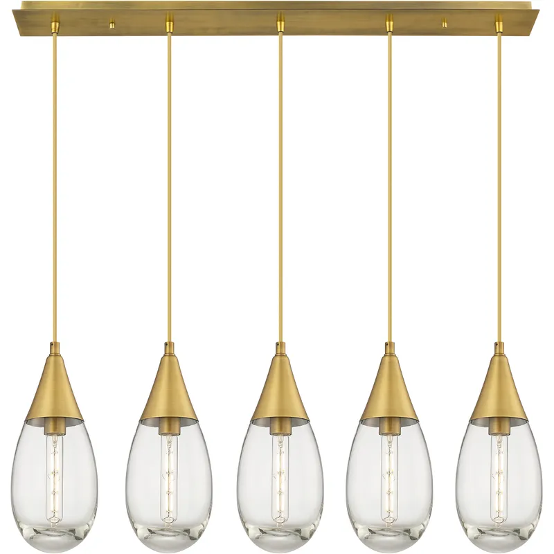 Malone 5 Light 37.75 inch Brushed Brass Linear Pendant Ceiling Light in Clear Glass