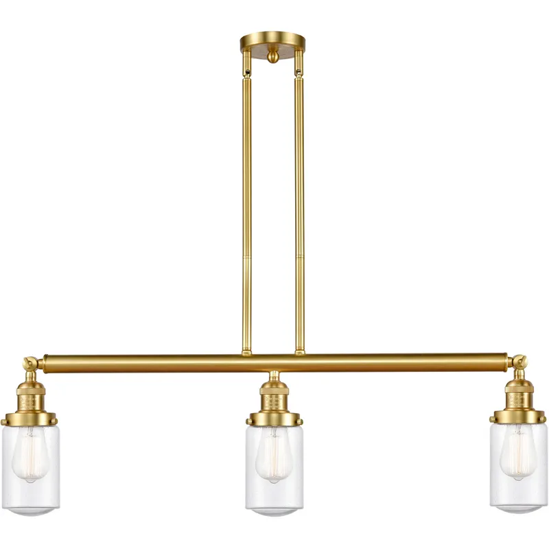 Franklin Restoration Dover 3 Light 37 inch Satin Gold Island Light Ceiling Light in Seedy Glass, Franklin Restoration