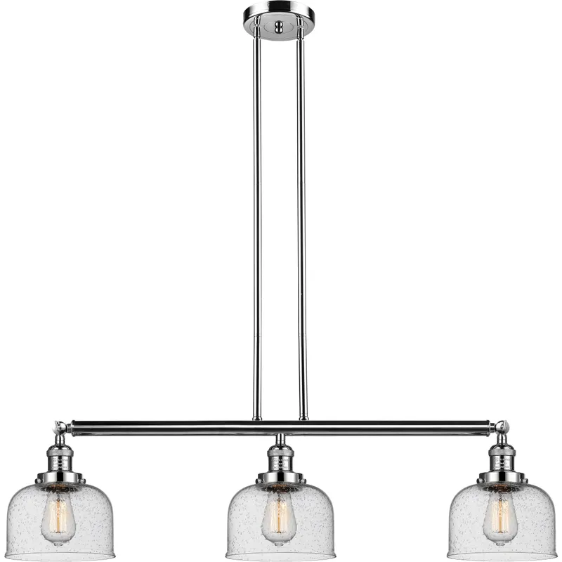 Franklin Restoration Large Bell LED 41 inch Polished Nickel Island Light Ceiling Light in Seedy Glass, Franklin Restoration