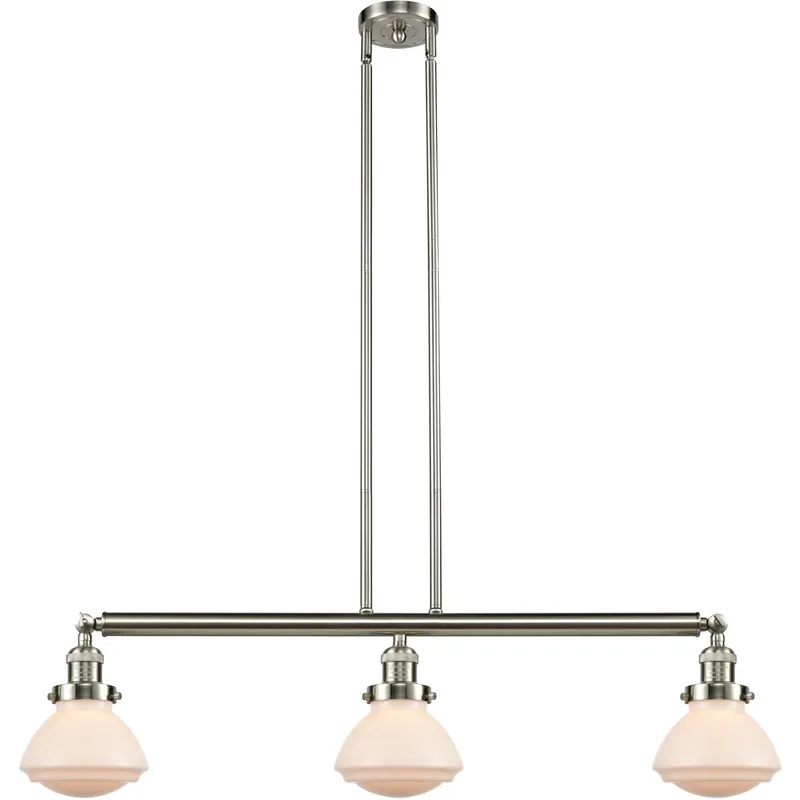 Franklin Restoration Olean LED 39 inch Brushed Satin Nickel Island Light Ceiling Light in Matte White Glass, Franklin Restoration