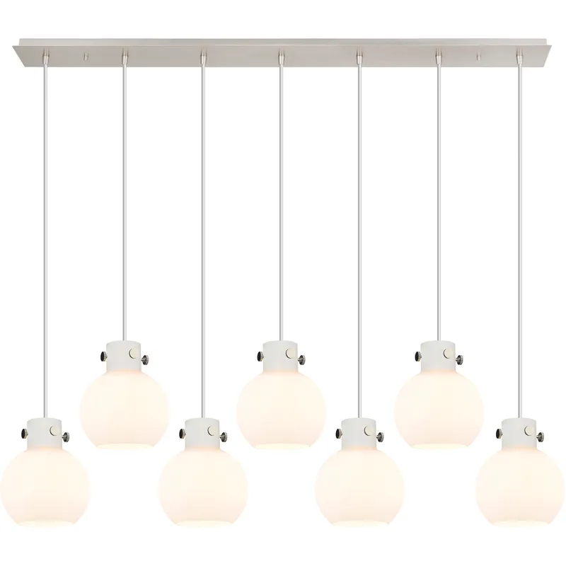 Newton Sphere 7 Light 51.75 inch Polished Nickel Linear Pendant Ceiling Light in White Glass