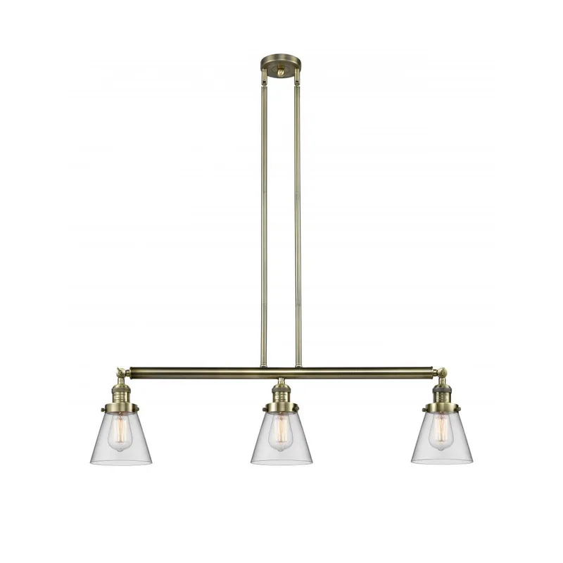 Franklin Restoration Small Cone 3 Light 39 inch Antique Brass Island Light Ceiling Light in Incandescent, Clear Glass, Franklin Restoration