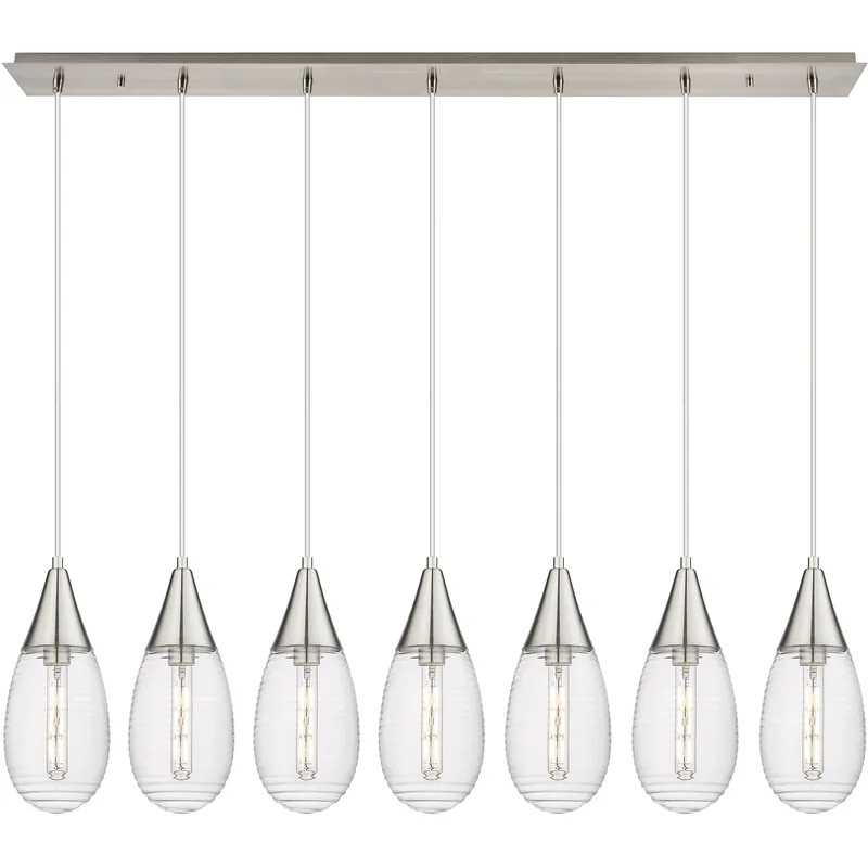 Malone 7 Light 49.75 inch Brushed Satin Nickel Linear Pendant Ceiling Light in Striped Clear Glass