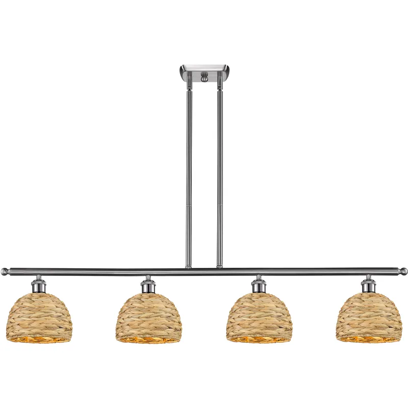 Woven Rattan Island Light Ceiling Light in Satin Nickel