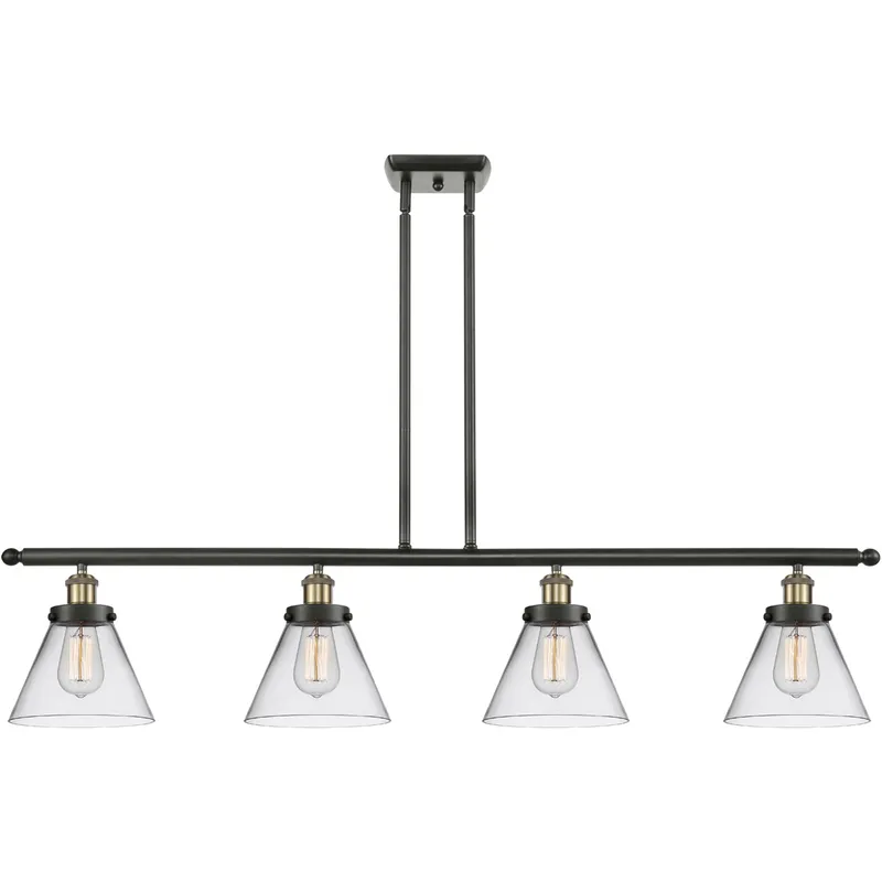 Ballston Large Cone 4 Light 48 inch Black Antique Brass Island Light Ceiling Light in Clear Glass