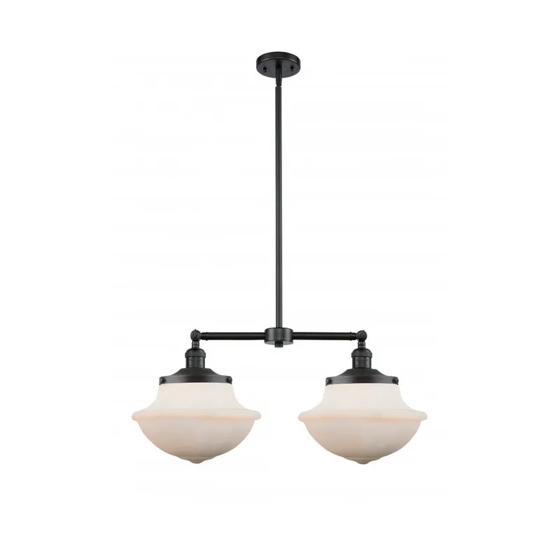 Franklin Restoration Large Oxford 2 Light 25 inch Oil Rubbed Bronze Island Light Ceiling Light in Matte White Glass, Franklin Restoration