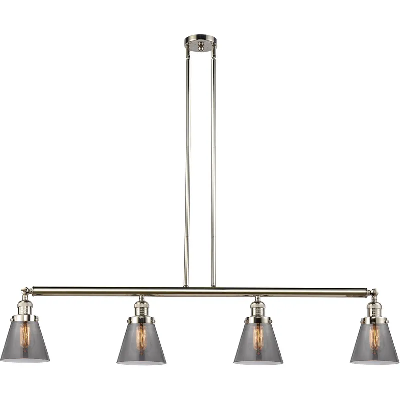 Franklin Restoration Small Cone LED 50.88 inch Polished Nickel Island Light Ceiling Light in Plated Smoke Glass, Franklin Restoration