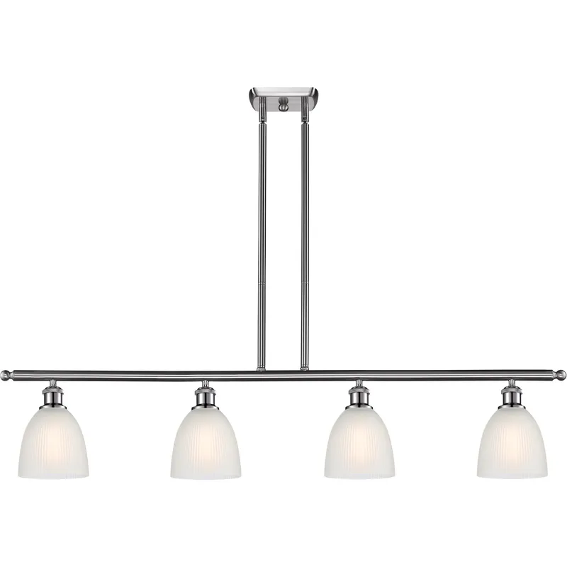 Ballston Castile 4 Light 48 inch Brushed Satin Nickel Island Light Ceiling Light in White Glass, Ballston