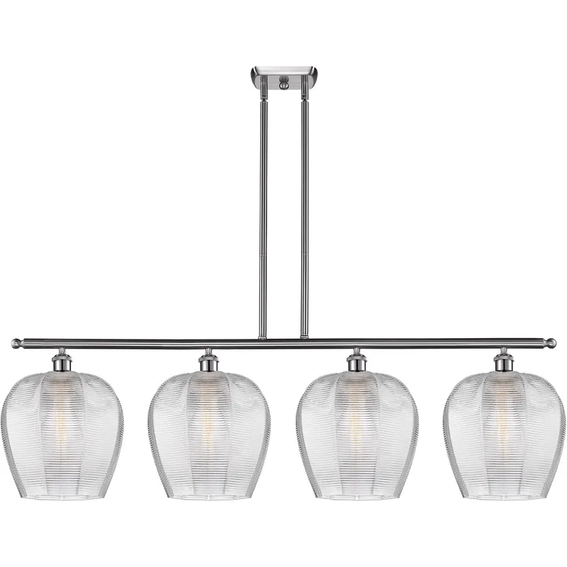 Ballston Norfolk 4 Light 50 inch Brushed Satin Nickel Island Light Ceiling Light in Clear Glass