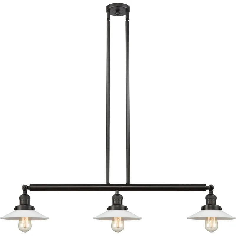 Franklin Restoration Halophane 3 Light 41 inch Oil Rubbed Bronze Island Light Ceiling Light in Matte White Halophane Glass, Franklin Restoration