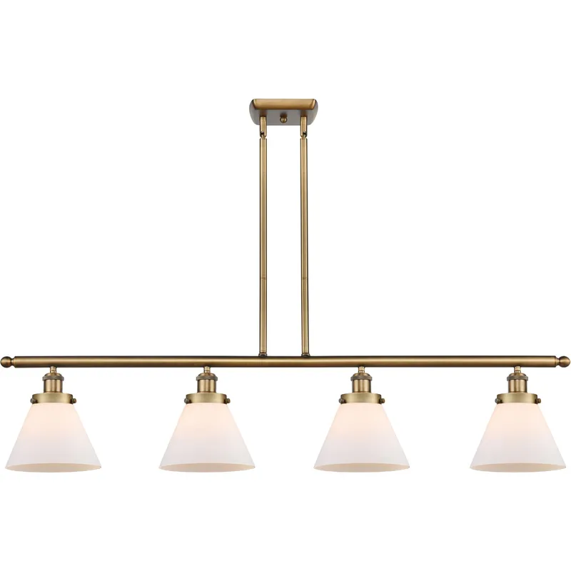 Ballston Large Cone 4 Light 48 inch Brushed Brass Island Light Ceiling Light in Matte White Glass