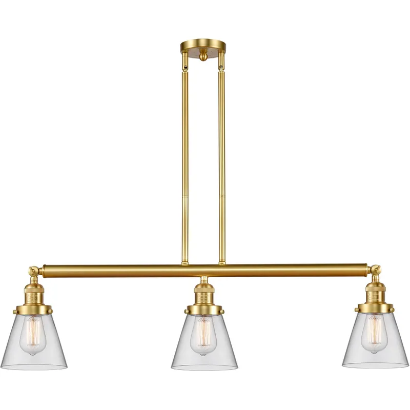 Franklin Restoration Small Cone 3 Light 39 inch Satin Gold Island Light Ceiling Light in Clear Glass, Franklin Restoration