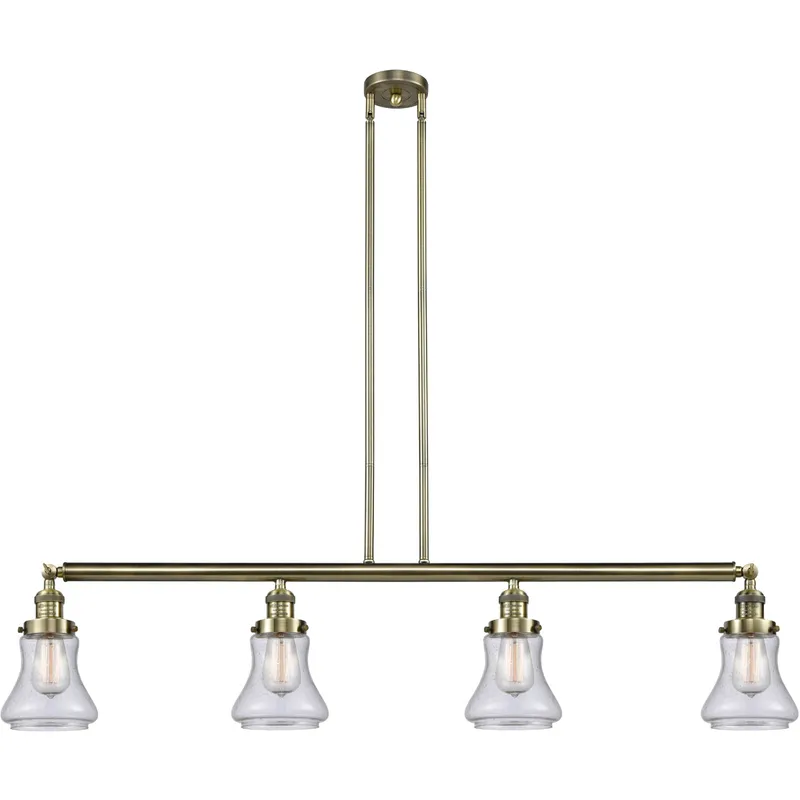 Franklin Restoration Bellmont 4 Light 50.88 inch Antique Brass Island Light Ceiling Light in Seedy Glass, Franklin Restoration