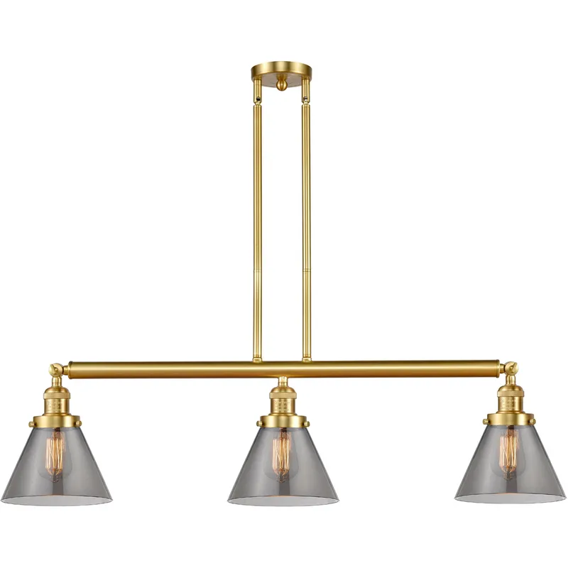 Franklin Restoration Large Cone 3 Light 40.25 inch Satin Gold Island Light Ceiling Light in Light Smoke Glass, Franklin Restoration